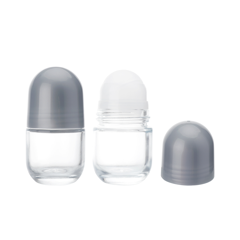 Diametro sfera trasparente 35,2 mm Olio essenziale roll on bottiglie all'ingrosso, roll on bottiglia 50 ml, roll on bottiglia di vetro vuota